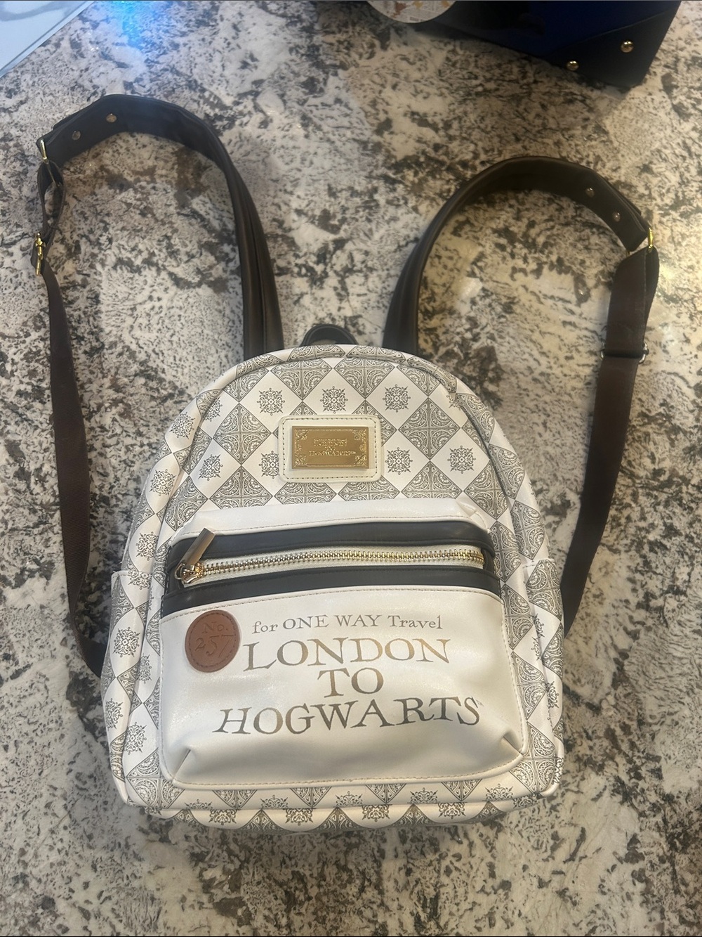 White Patterned Mini Backpack — London to Hogwarts Fan Design